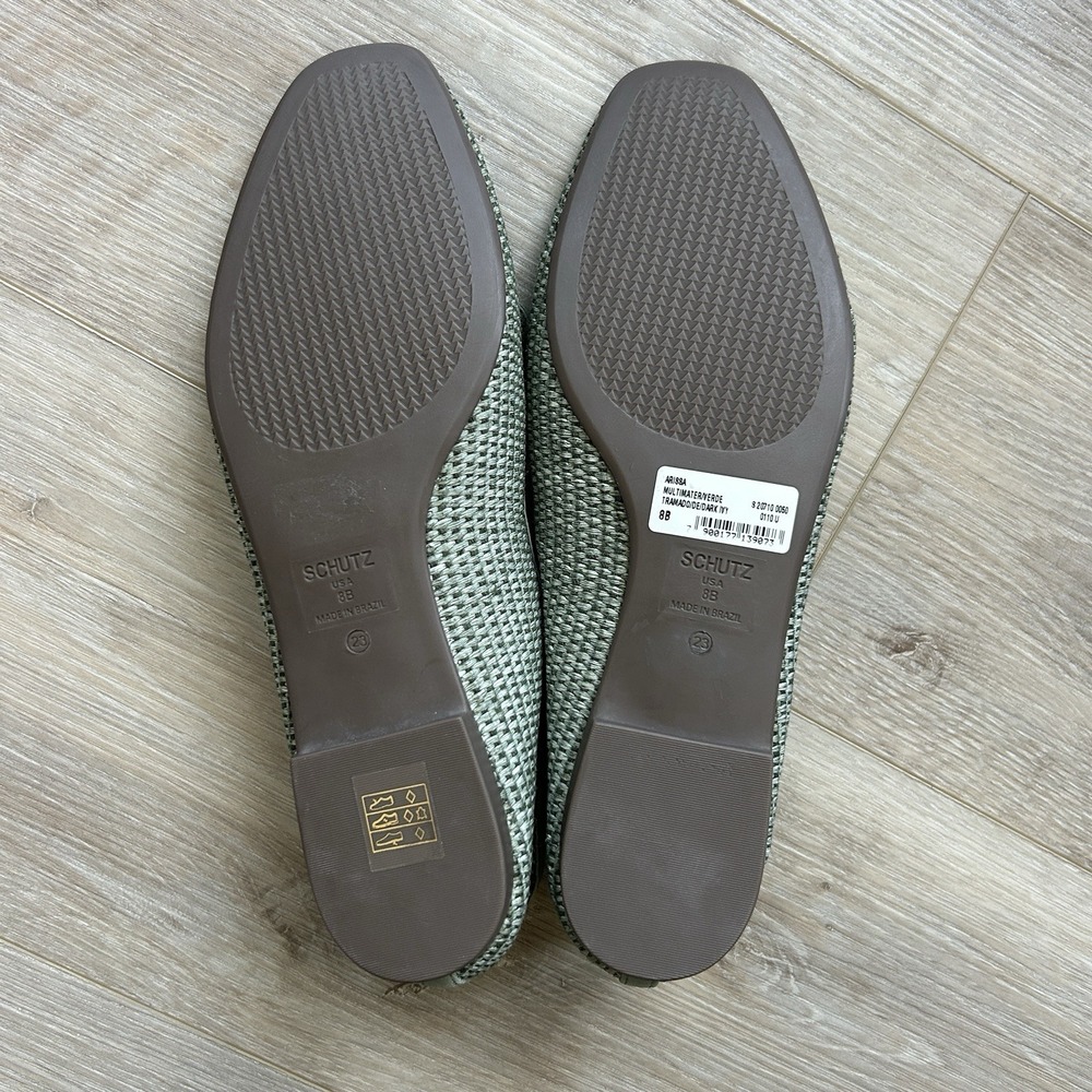 Schutz Leather & Raffia Flats Dark Ivy Womens Size 8 NWOB - Picture 7 of 10